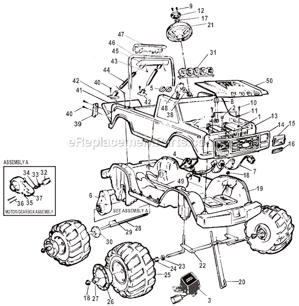 Page A Diagram and Parts List for 76807-9993  Power Wheels Ride-On ATVs